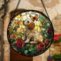 Stained Glass Window Hanging, Cute Dog and Flowers Suncatcher for Doors Home Butterfly Sun Catchers Decoration and Christmas