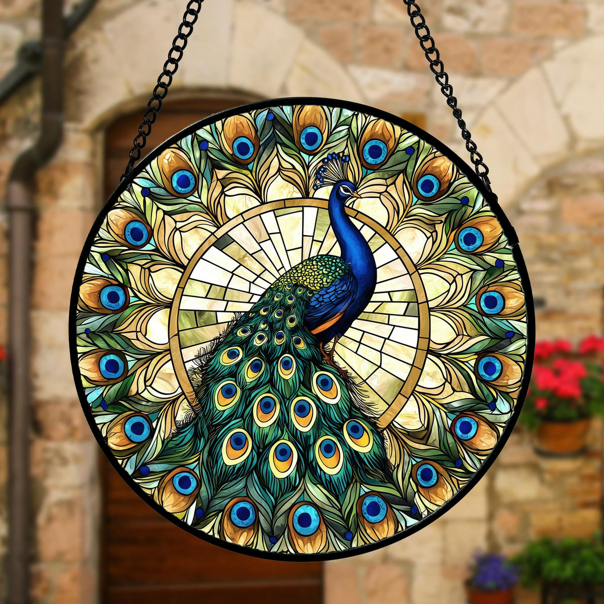 Stained Glass Window Hanging Retro Peacock Decoration Suncatcher for Door Garden Home Bird Feather Sun Catchers