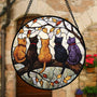 Stained Glass Window Hanging - 5 Cats on a Branch Suncatcher for Window Doors Home Decoration and Christmas