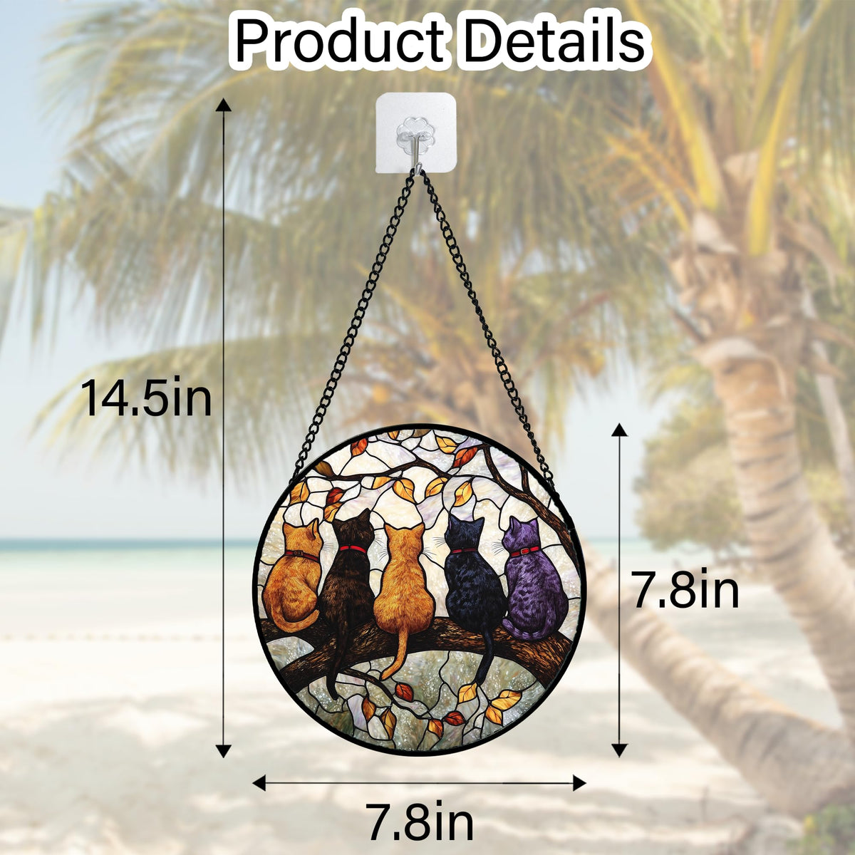 Stained Glass Window Hanging - 5 Cats on a Branch Suncatcher for Window Doors Home Decoration and Christmas