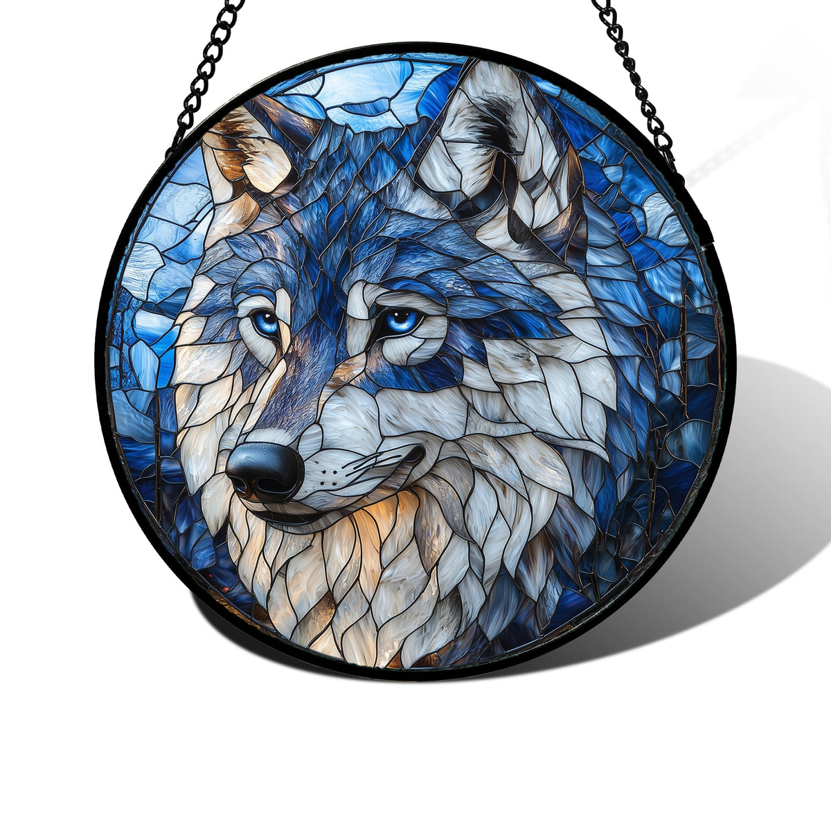 Stained Glass Window Hanging Funny Wolf Suncatcher Ready to Hang Window Doors Home Decoration and Christmas