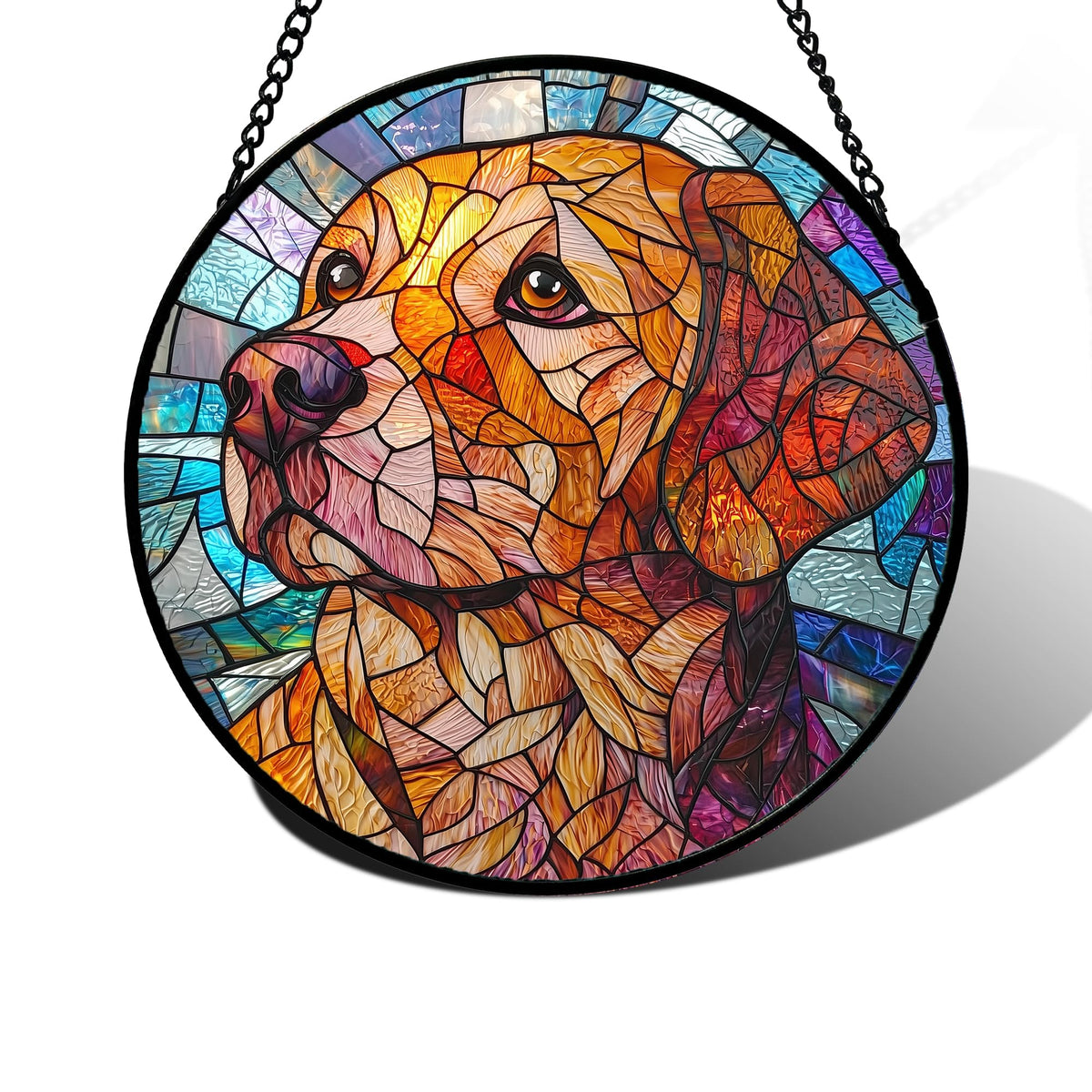 Stained Glass Window Hanging, Cute Dog Abstract Sun Catchers Colorful Glass Panel Texture Suncatcher Decor for Birthday for Women