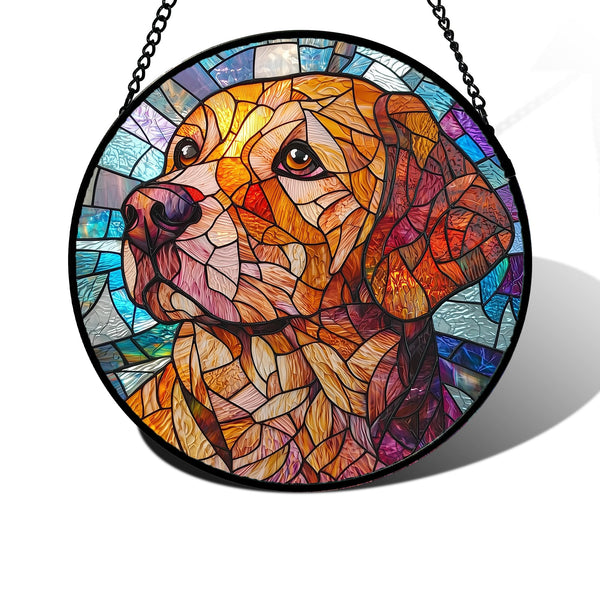 Stained Glass Window Hanging, Cute Dog Abstract Sun Catchers Colorful Glass Panel Texture Suncatcher Decor for Birthday for Women