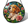 Stained Glass Window Hanging, Dog and Rose Suncatcher for Doors Home Butterfly Sun Catchers Decoration and Christmas