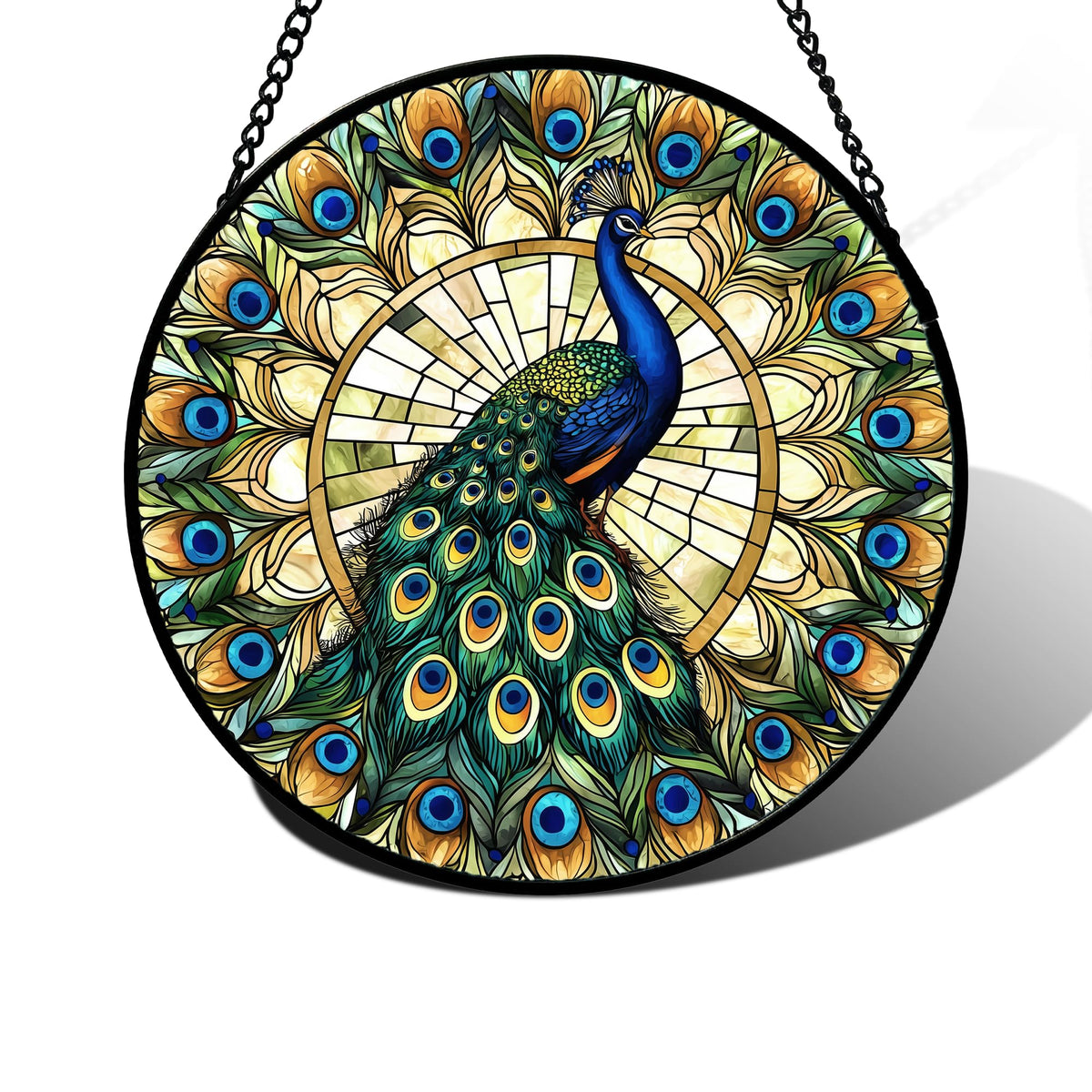 Stained Glass Window Hanging Retro Peacock Decoration Suncatcher for Door Garden Home Bird Feather Sun Catchers