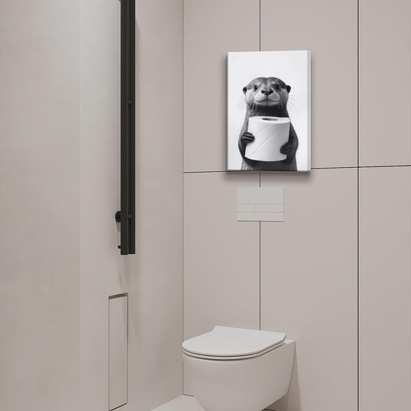 Funny Bathroom Wall Art Cute Otter Canvas Wall Decor Black and White Farmhouse Animal Pictures Prints