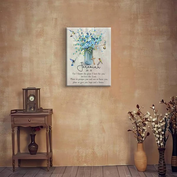 Scripture Canvas Wall Art Wall Decor Painting Print Blue Farmhouse Hummingbird Picture Living Room Art Ready to Hang