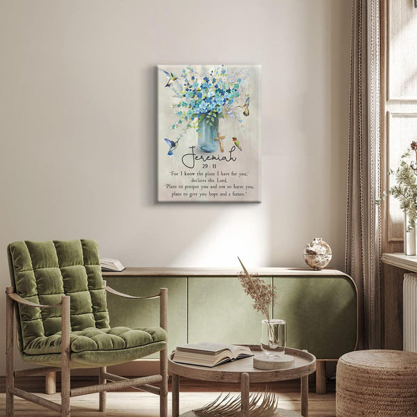 Scripture Canvas Wall Art Wall Decor Painting Print Blue Farmhouse Hummingbird Picture Living Room Art Ready to Hang