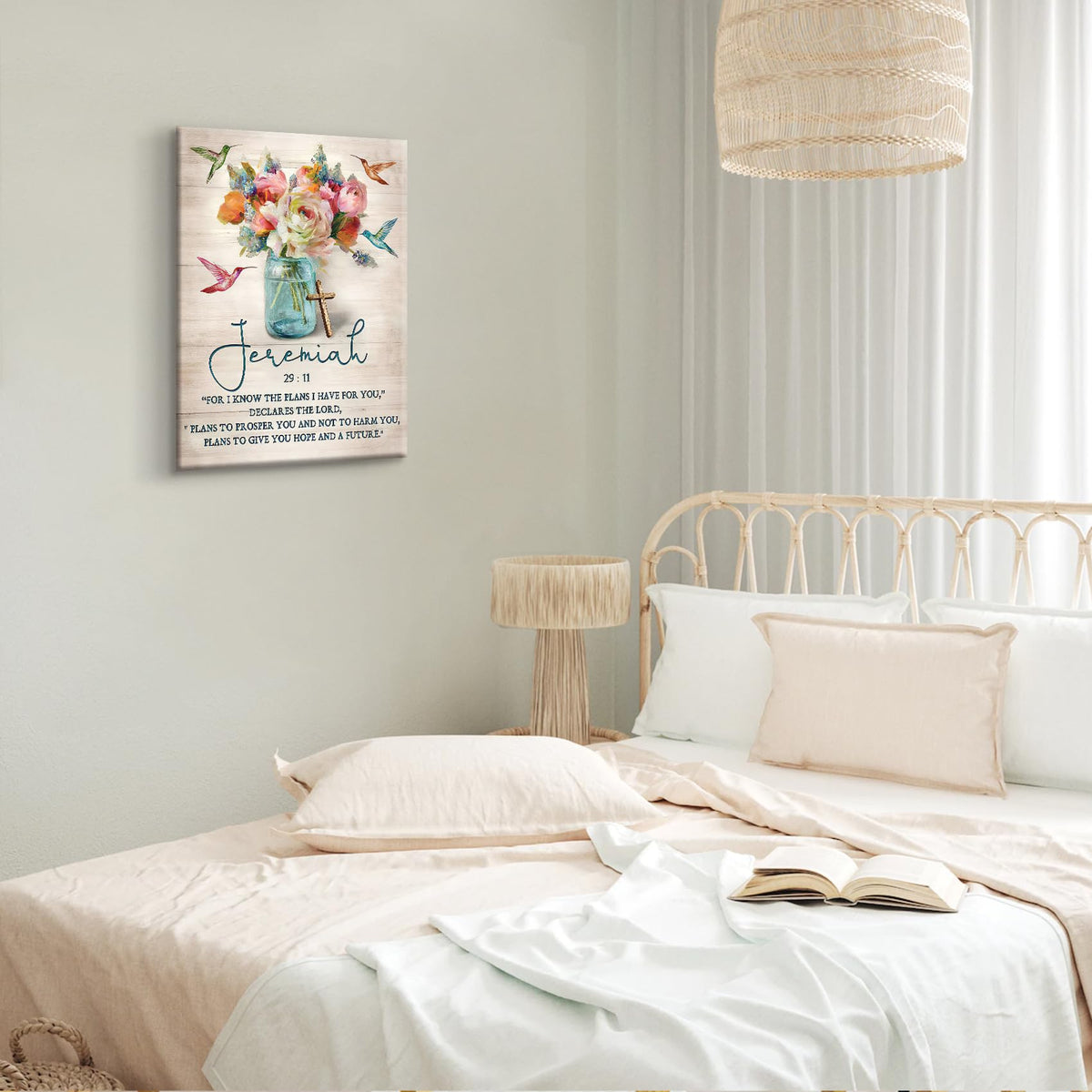 Scripture Canvas Wall Art Christian Wall Decor Painting Print Colour Farmhouse Hummingbird Picture