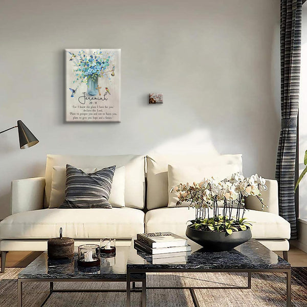 Scripture Canvas Wall Art Wall Decor Painting Print Blue Farmhouse Hummingbird Picture Living Room Art Ready to Hang