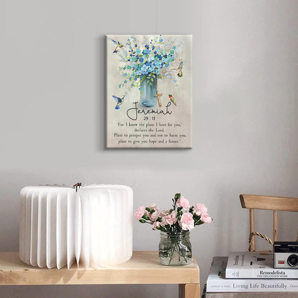 Scripture Canvas Wall Art Wall Decor Painting Print Blue Farmhouse Hummingbird Picture Living Room Art Ready to Hang