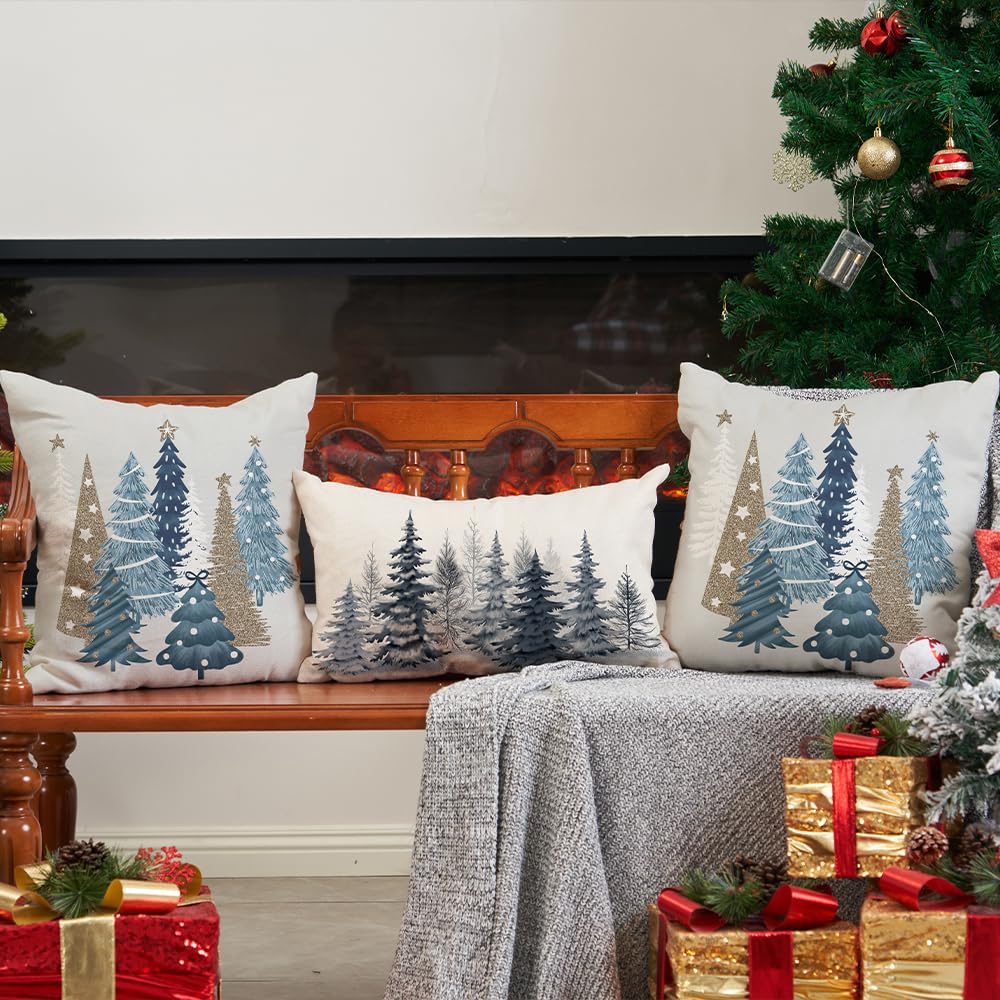 Christmas Pillow Covers 18x18 Inch Set of 2 Xmas Tree Decorative Throw Pillows