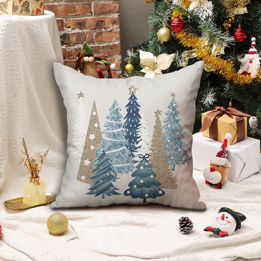 Christmas Pillow Covers 18x18 Inch Set of 2 Xmas Tree Decorative Throw Pillows