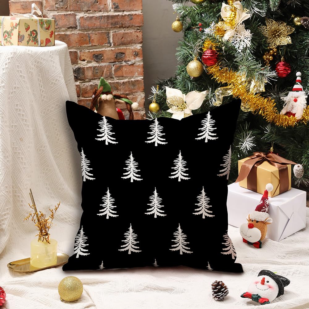 Soft Velvet Christmas Pillow Covers 18x18 inch Set of 2 Black Christmas Tree Decorative