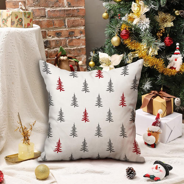 Soft Velvet Christmas Pillow Covers 18x18 inch Set of 2 Red and Gray Christmas Tree Decorative