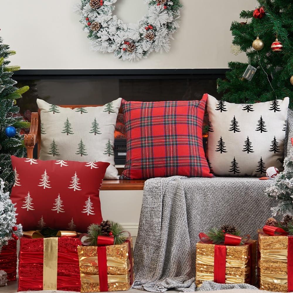 Christmas Pillow Covers 18x18 inch Set of 2 Christmas Tree Decorative White Throw Pillow Covers Winter