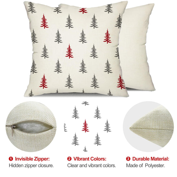 Christmas Pillow Covers 18x18 inch Set of 2 Christmas Tree Decorative Red and Gray Throw Pillow Covers