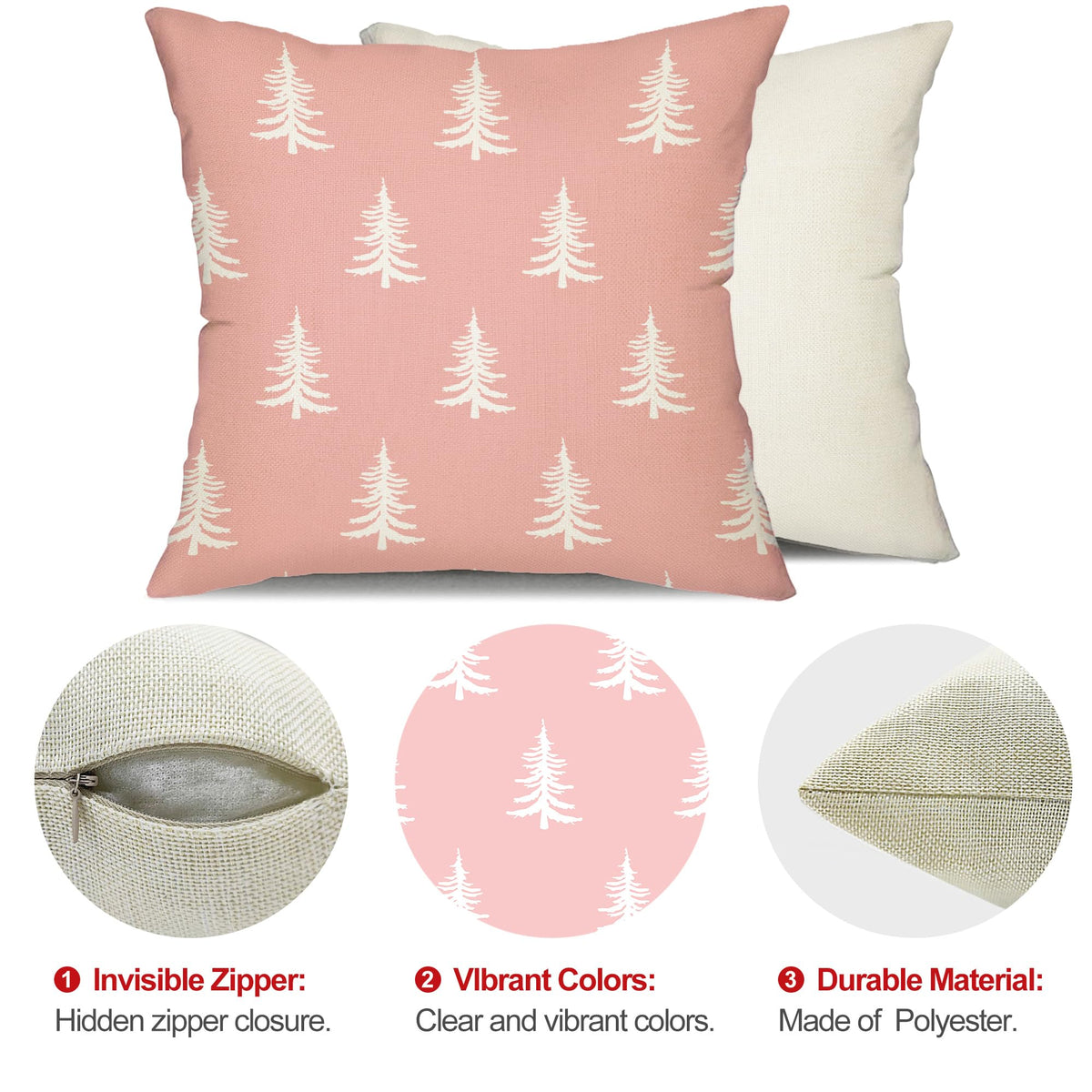 Christmas Pillow Covers 18x18 inch Set of 2 Christmas Tree Decorative Pink Throw Pillow Covers