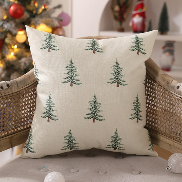 Christmas Pillow Covers 18x18 inch Set of 2 Christmas Tree Decorative White Throw Pillow Covers Winter