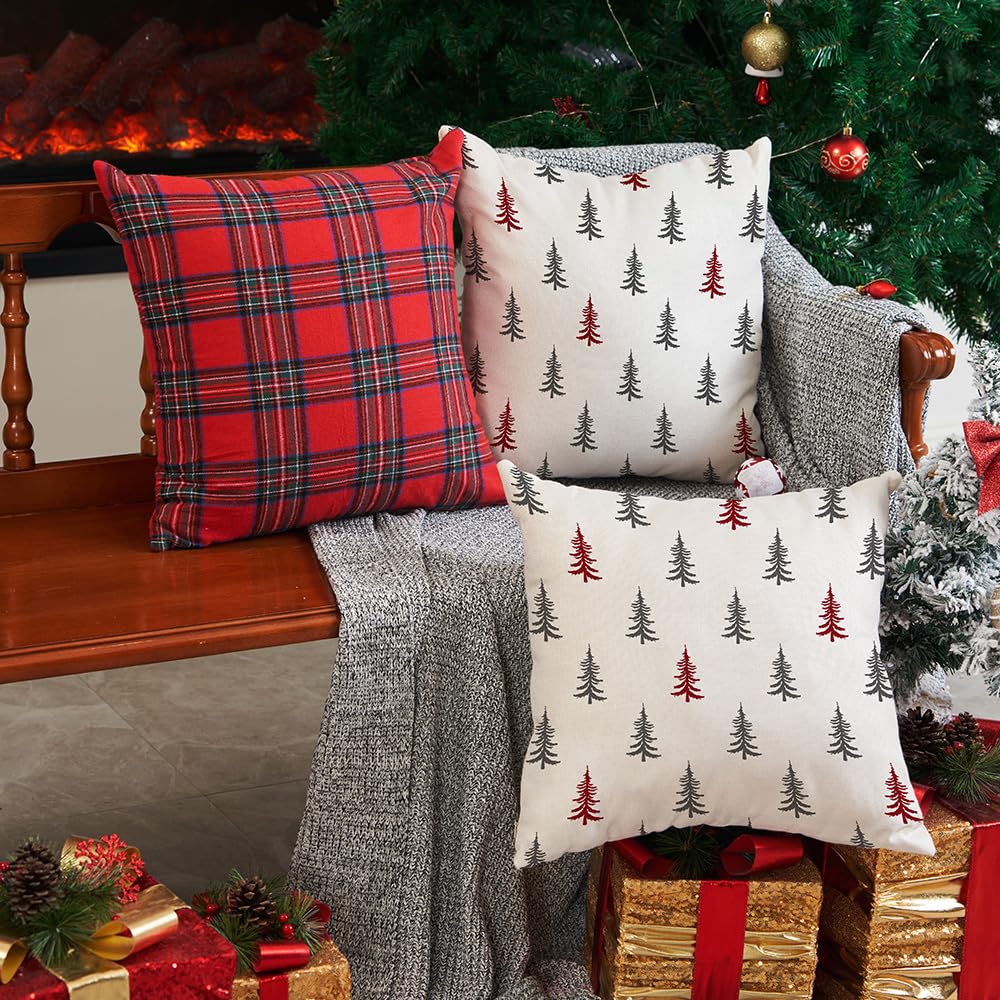 Christmas Pillow Covers 18x18 inch Set of 2 Christmas Tree Decorative Red and Gray Throw Pillow Covers
