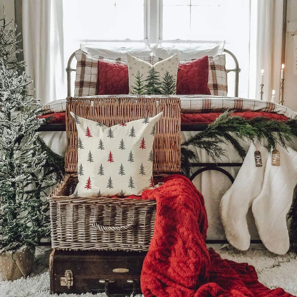 Christmas Pillow Covers 18x18 inch Set of 2 Christmas Tree Decorative Red and Gray Throw Pillow Covers