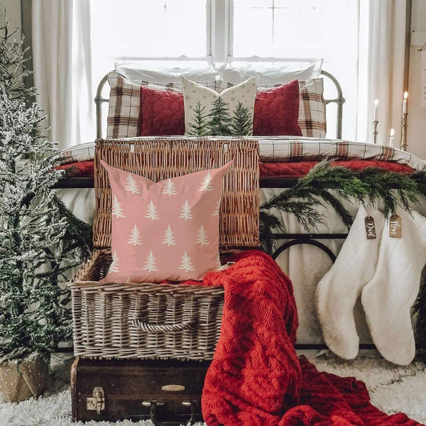 Christmas Pillow Covers 18x18 inch Set of 2 Christmas Tree Decorative Pink Throw Pillow Covers