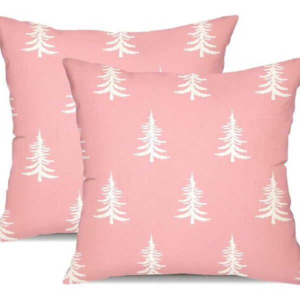 Christmas Pillow Covers 18x18 inch Set of 2 Christmas Tree Decorative Pink Throw Pillow Covers