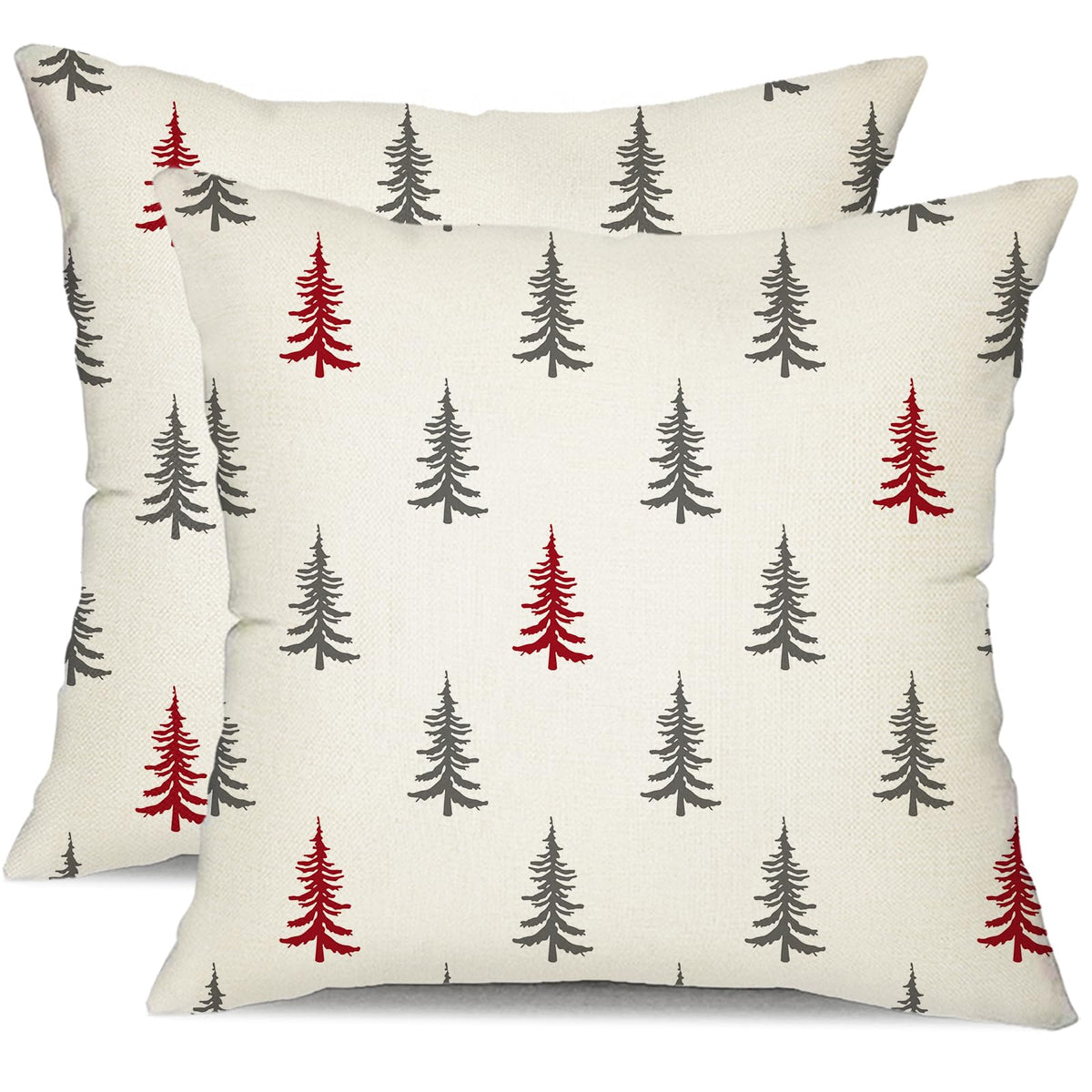 Christmas Pillow Covers 18x18 inch Set of 2 Christmas Tree Decorative Red and Gray Throw Pillow Covers