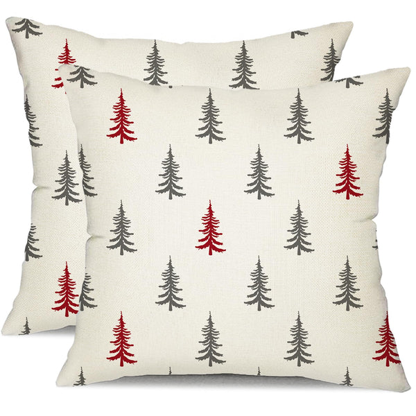 Christmas Pillow Covers 18x18 inch Set of 2 Christmas Tree Decorative Red and Gray Throw Pillow Covers