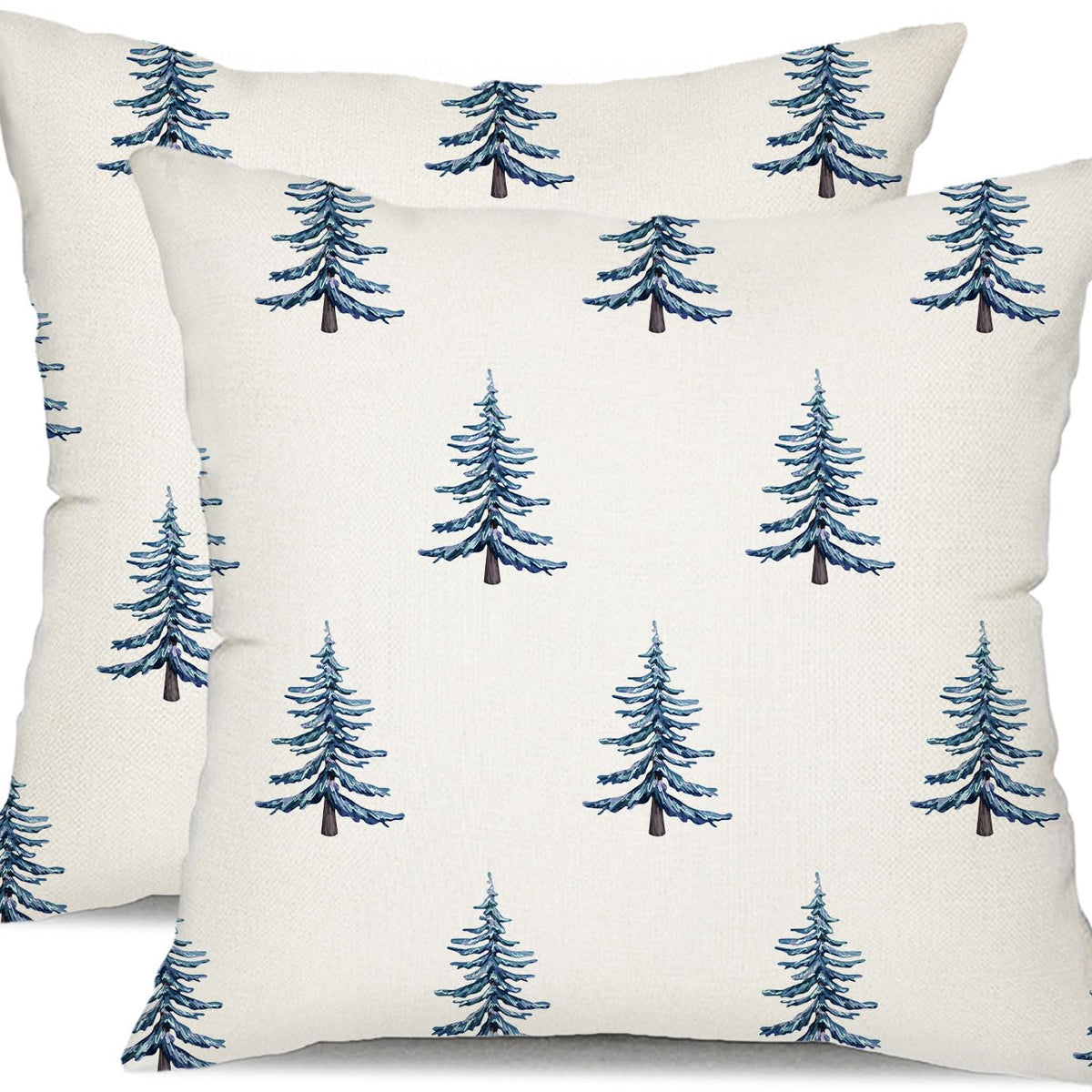 Christmas Pillow Covers 18x18 inch Set of 2 Winter Blue Christmas Tree Decorative White Throw Pillow Covers