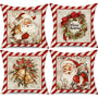Christmas Pillow Covers 18x18 inch Set of 4 Santa Claus Reindeer - Red Stripe