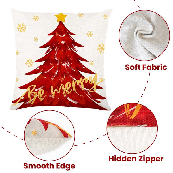 4PCS Christmas Pillow Covers 18x18 inch Winter Throw Pillow Covers Red Merry Christmas Tree Snowflake