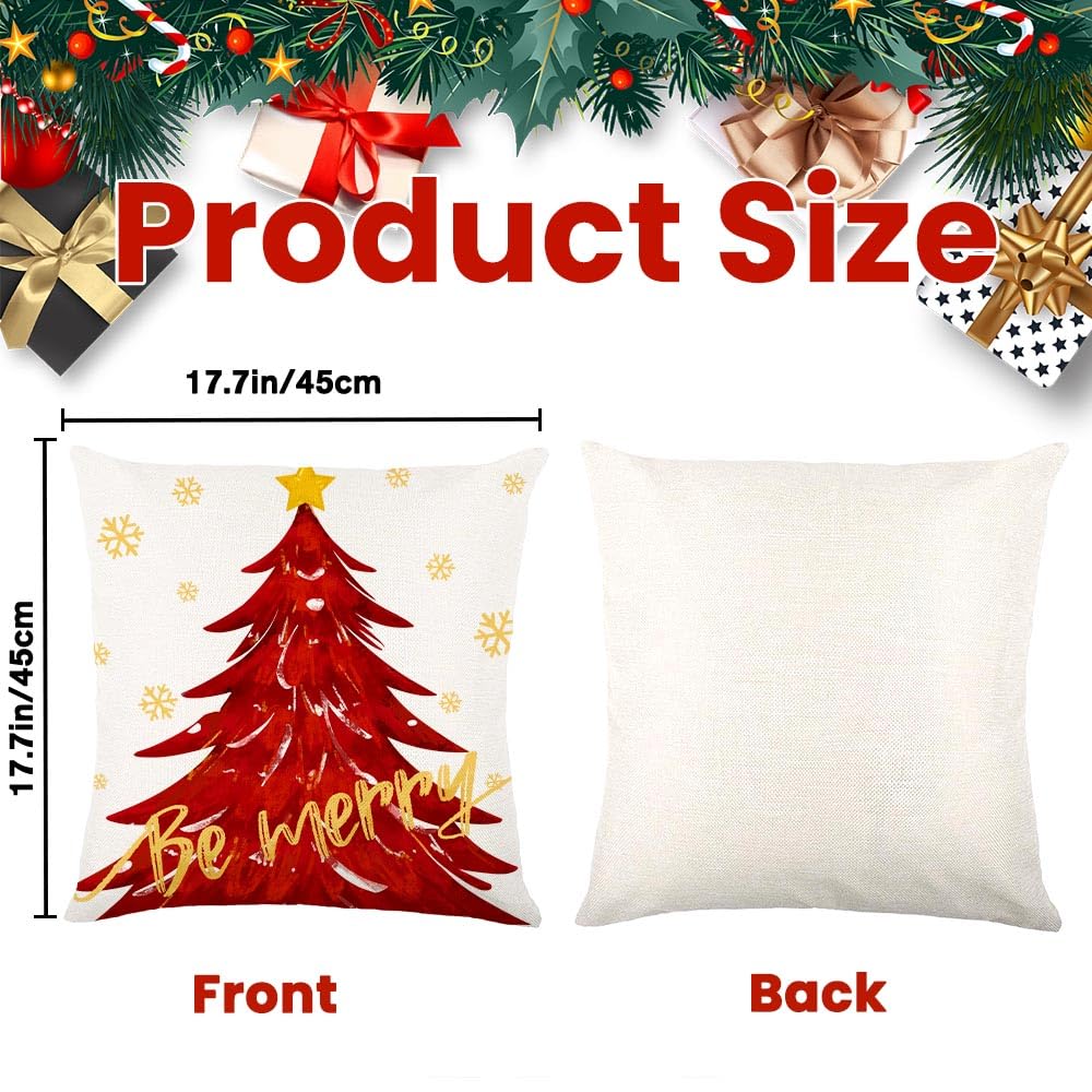 4PCS Christmas Pillow Covers 18x18 inch Winter Throw Pillow Covers Red Merry Christmas Tree Snowflake