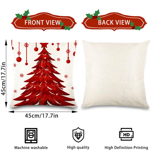 4PCS Christmas Pillow Covers 18x18 inch Winter Throw Pillow Covers Red Merry Christmas Tree Snowflake