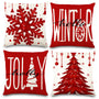 4PCS Christmas Pillow Covers 18x18 inch Winter Throw Pillow Covers Red Merry Christmas Tree Snowflake