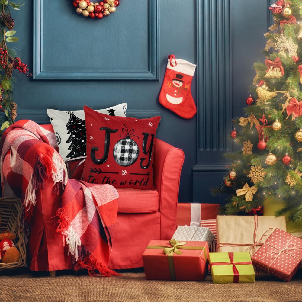 4pcs Christmas Pillow Covers 18x18 Inch Red Pillow Covers Xmas Decorations Buffalo Tree Truck