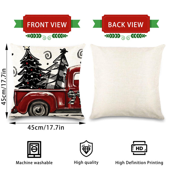 4pcs Christmas Pillow Covers 18x18 Inch Red Pillow Covers Xmas Decorations Buffalo Tree Truck
