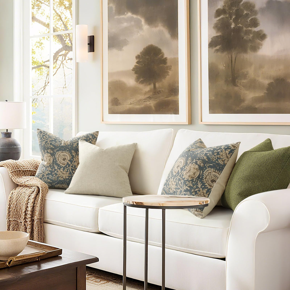 Vintage Floral Print Throw Pillow Covers 18x18 Set of 2 Neutral Modern Farmhouse Pillowcase Accent