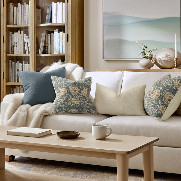 Vintage Floral Print Throw Pillow Covers 18x18 Set of 2 Neutral Modern Farmhouse Pillowcases, Cognac