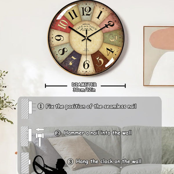 Vintage Wall Clock-12-Inch Roman Numerals Quartz Clock,Silent Non-Ticking with Glass