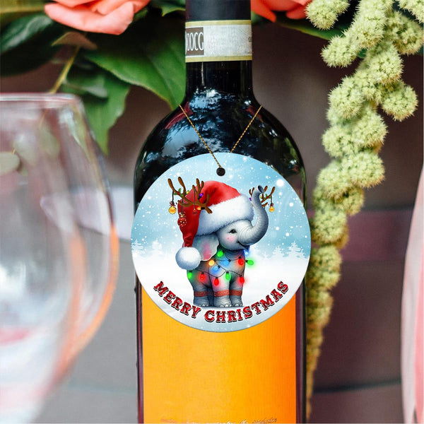 2025 Christmas Ornament - Elephant Merry Christmas Ceramic Ornament, Xmas Tree Decoration, Hanging Ornament, for Family, Friends