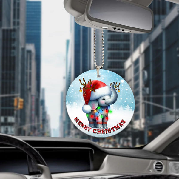 2025 Christmas Ornament - Elephant Merry Christmas Ceramic Ornament, Xmas Tree Decoration, Hanging Ornament, for Family, Friends