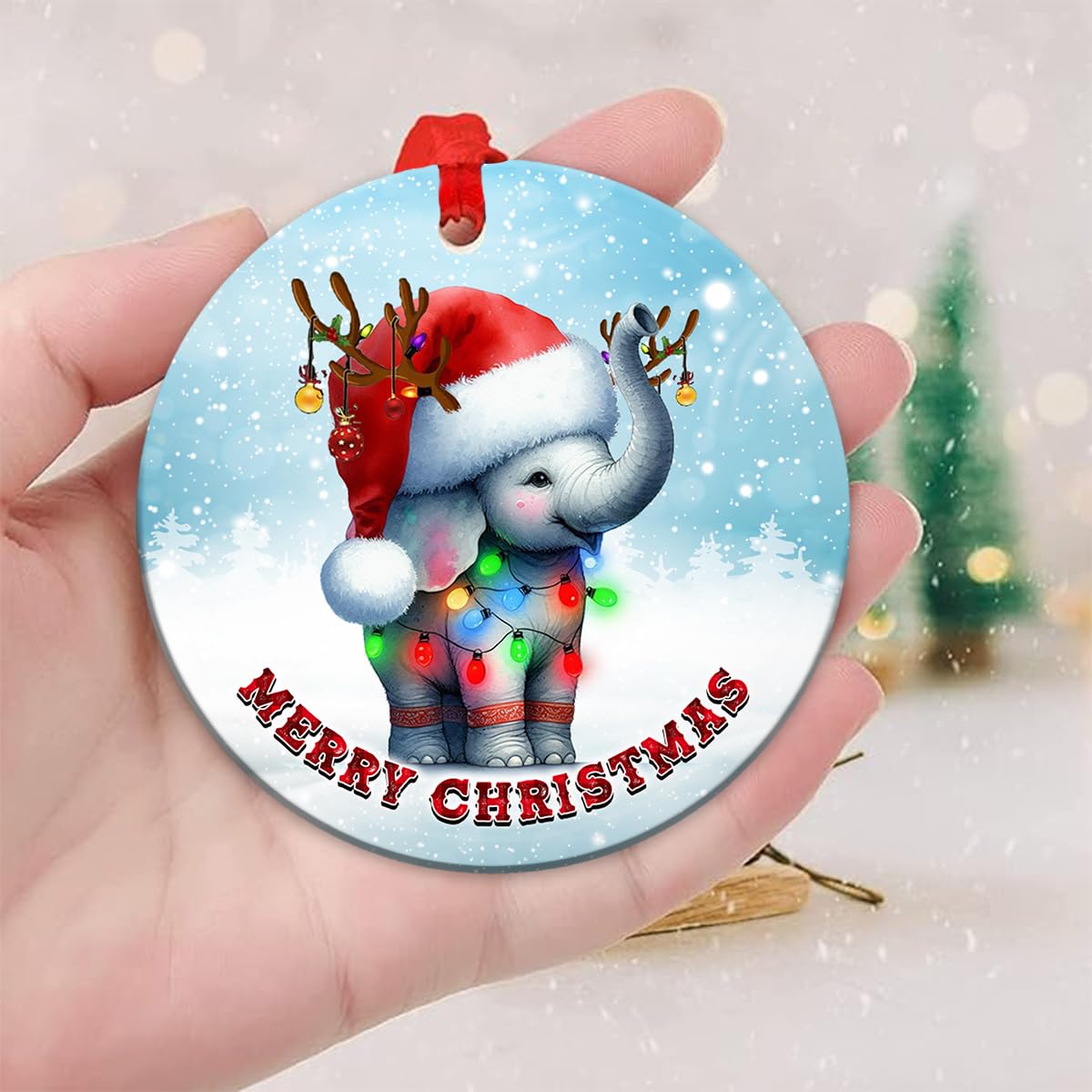 2025 Christmas Ornament - Elephant Merry Christmas Ceramic Ornament, Xmas Tree Decoration, Hanging Ornament, for Family, Friends