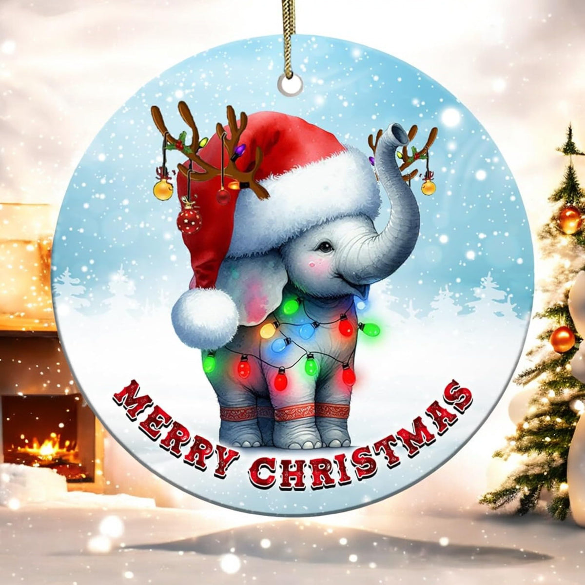 2025 Christmas Ornament - Elephant Merry Christmas Ceramic Ornament, Xmas Tree Decoration, Hanging Ornament, for Family, Friends