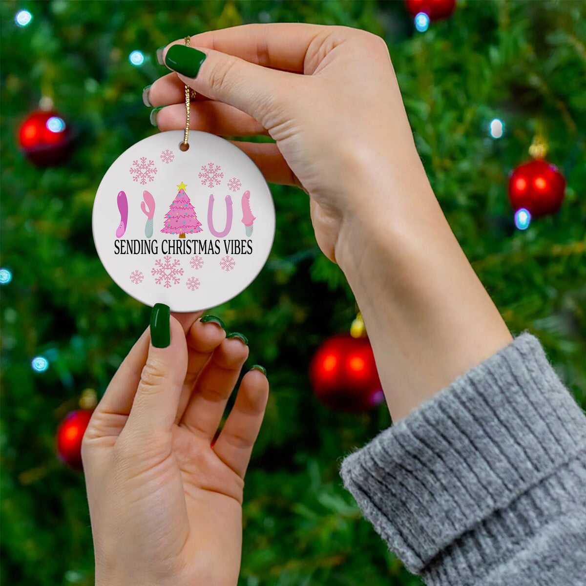 2025 Christmas Ornament - Sending Christmas Vibes Ceramic Ornament, Funny Christmas Ornaments