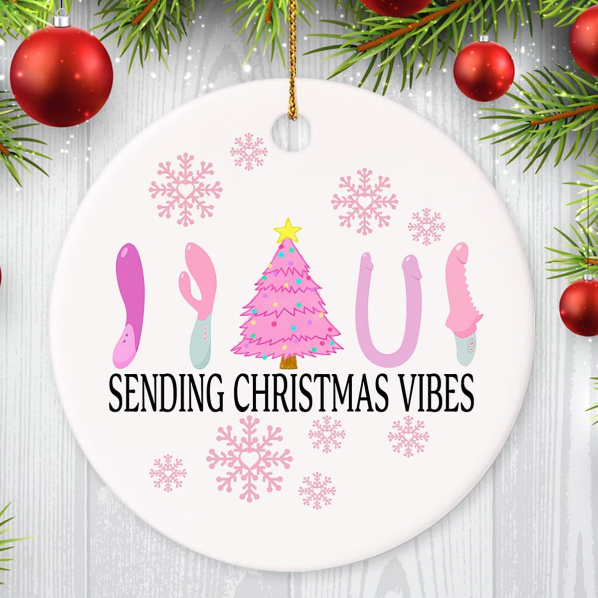 2025 Christmas Ornament - Sending Christmas Vibes Ceramic Ornament, Funny Christmas Ornaments