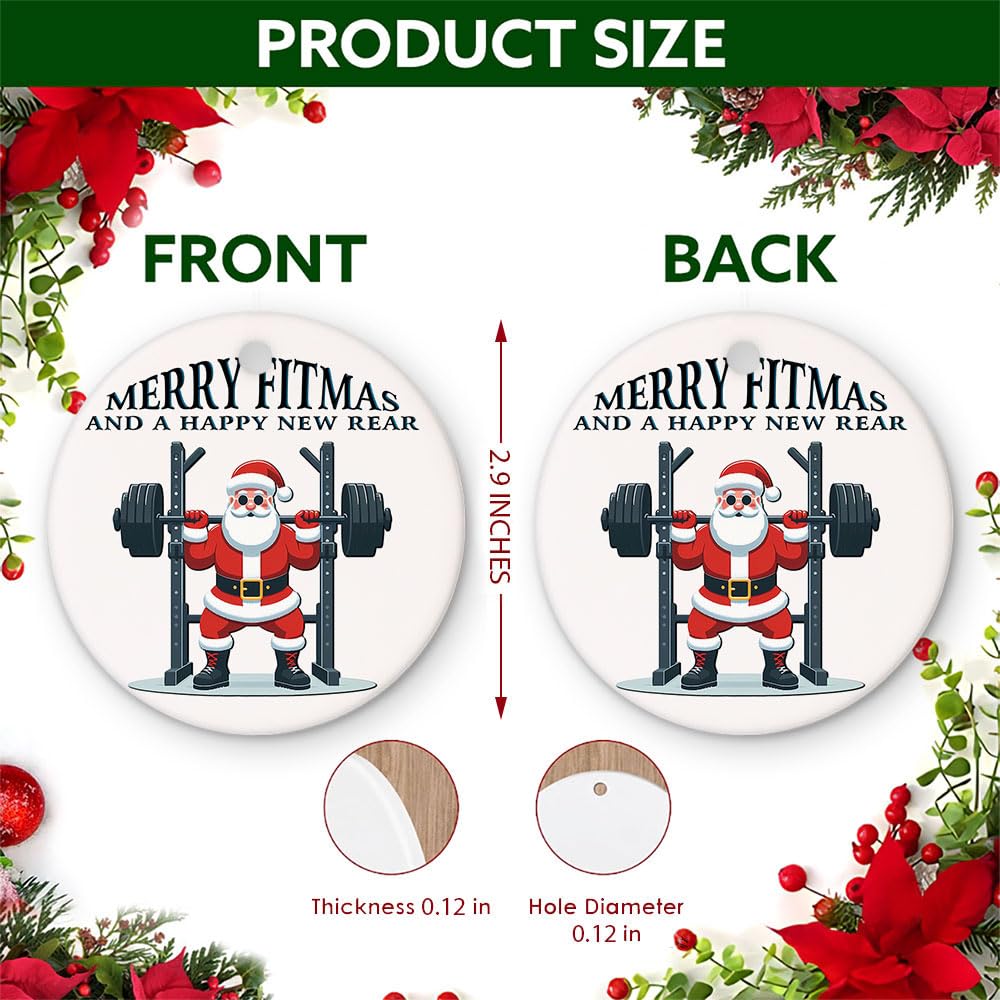 Christmas Ornament - Merry Fitmas Ceramic Ornament, Funny Santa Gym Ceramic Tree Decor