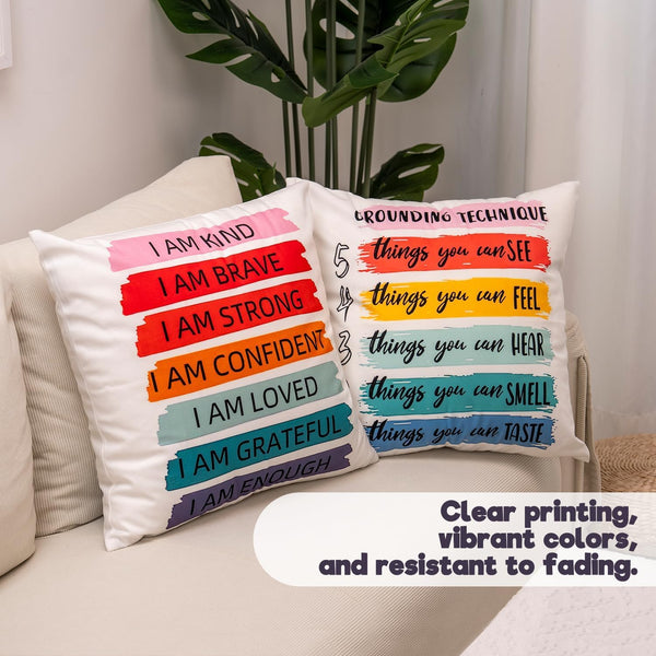 Inspirational Grounding Technique All Feelings are Okay Reversible Throw Pillow Covers 18x18 in Set of 4