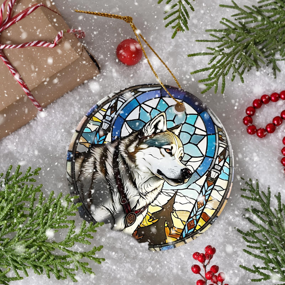 Wolf Christmas Hanging Ornament - Wolf Ceramic Ornament - Wolf Ornaments for Christmas Tree - Gifts for Wolf Lovers