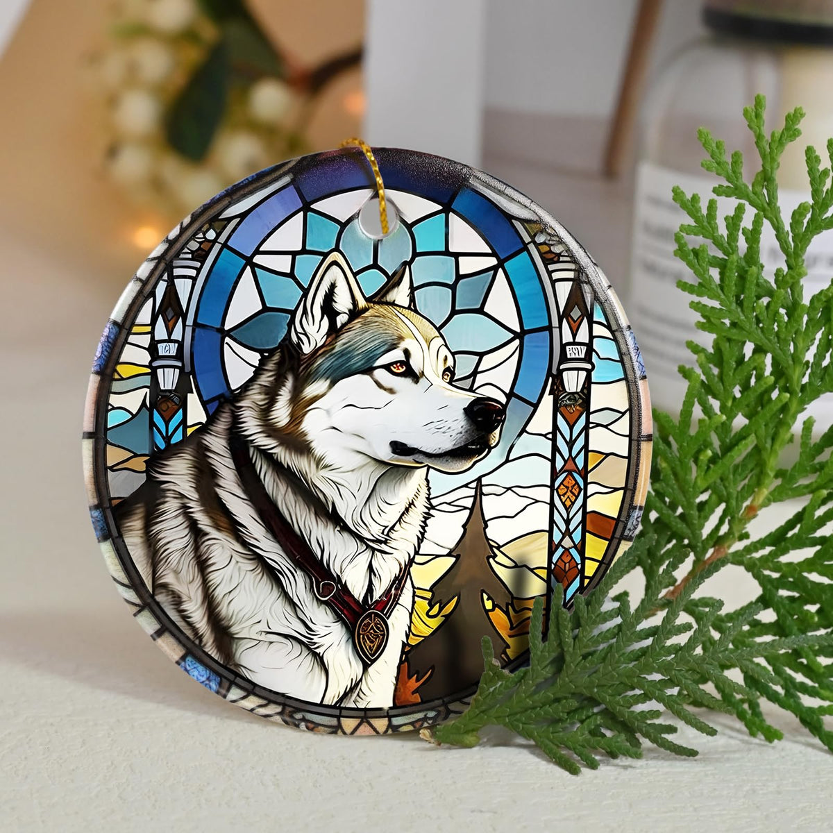 Wolf Christmas Hanging Ornament - Wolf Ceramic Ornament - Wolf Ornaments for Christmas Tree - Gifts for Wolf Lovers